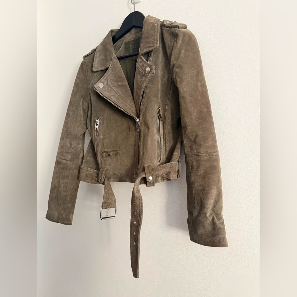 BLANKNYC Herb Green Suede Moto Jacket Belted Biker Leather Jacket M NWOT - Picture 10 of 16